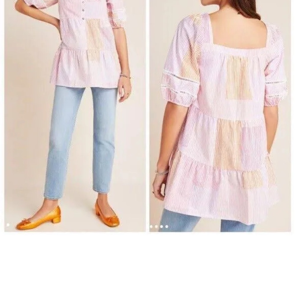 Anthropologie Maeve Tunic Gable Tiered Striped
Pink Puff Sleeve Width19 Length23